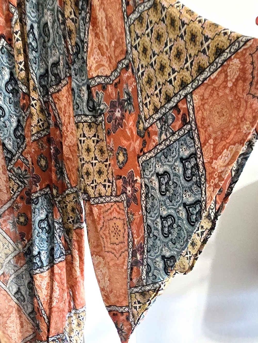 Easel Mixed Boho Print Kimono Rayon Aqua Orange Gorgeous Size 1X - Picture 5 of 5